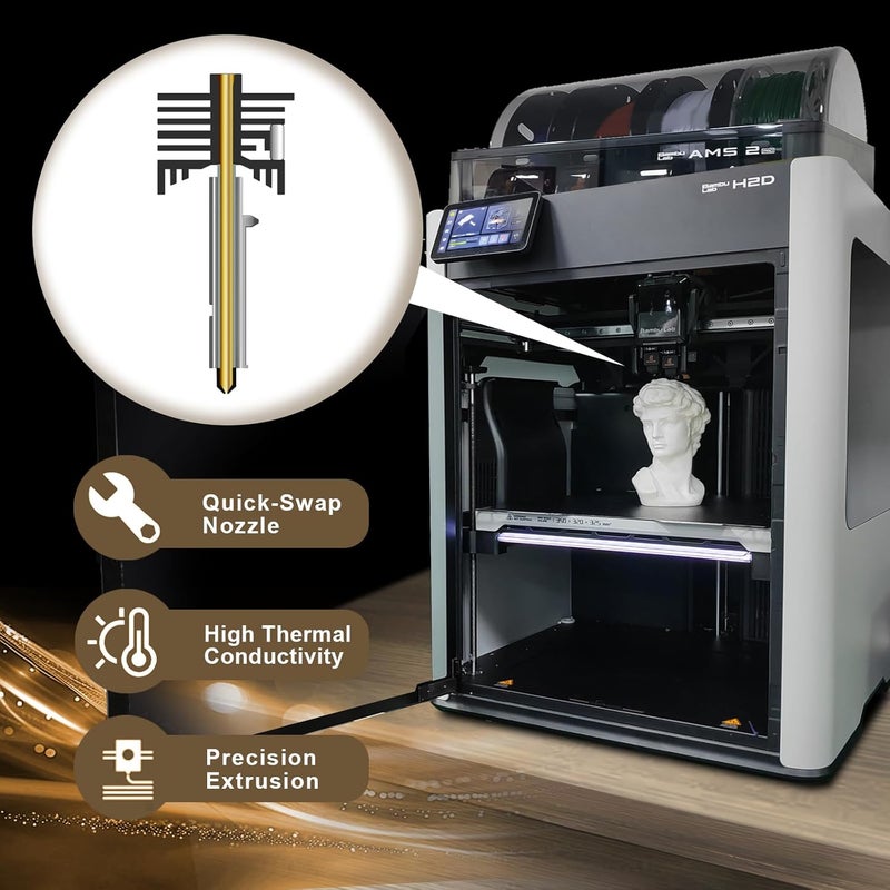 IdeaFormer-3D طقم رأس الطباعة الساخن 2 قطعة 0.6 مم P2S H2S H2D، طقم رأس الطباعة الساخن للأداء مع فوهة فولاذية صلبة قابلة للإزالة لطابعة Bambu Lab P2S H2S/H2D/H2D Combo/A1/A1 Mini ليزر 3D - Image 2